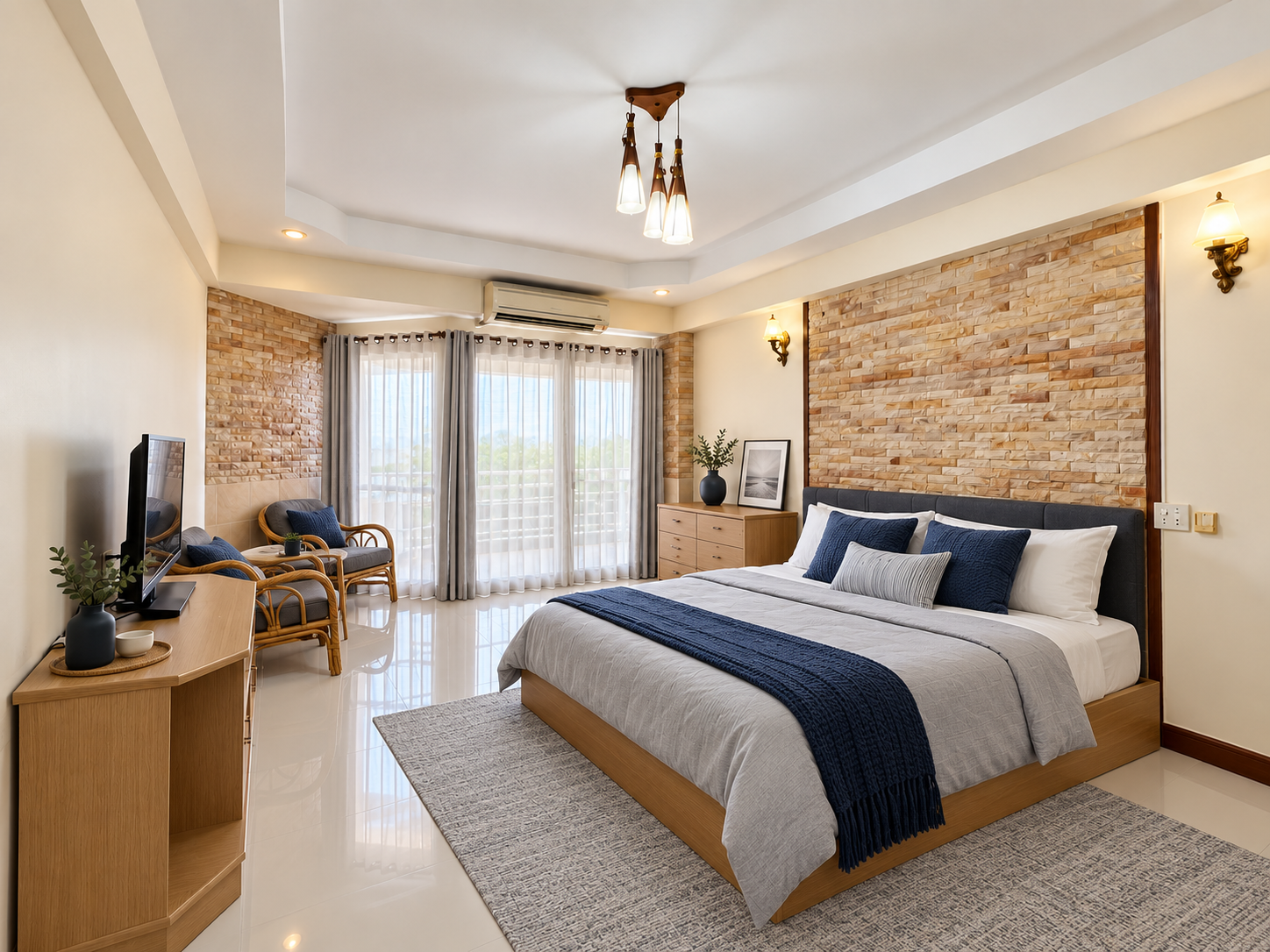 ภาพจำลอง AI ห้อง 130 Banchang Cliff Beach สไตล์ โมเดิร์น · เทาและน้ำเงิน